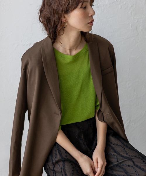 VitaFelice（ヴィータフェリーチェ）の「ストレッチシアークルーネック長袖トップス 春服（Tシャツ/カットソー・レディース・ブルー/グリーン/イエロー/ブラック/ホワイト・FREE）」の4枚目の写真