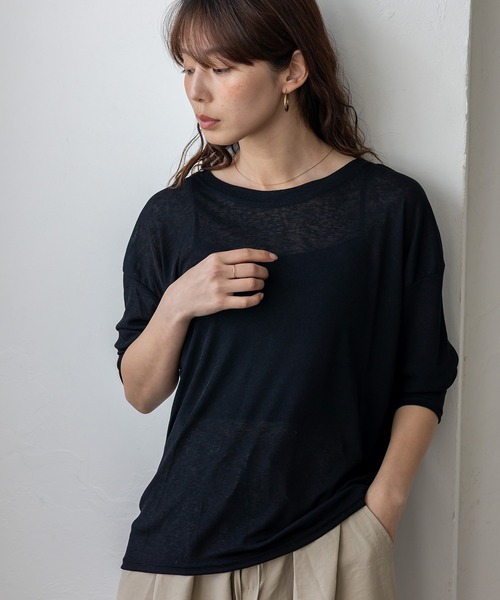 VitaFelice（ヴィータフェリーチェ）の「ストレッチシアークルーネック長袖トップス 春服（Tシャツ/カットソー・レディース・ブルー/グリーン/イエロー/ブラック/ホワイト・FREE）」の3枚目の写真