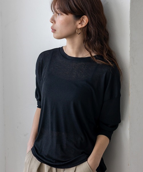 VitaFelice（ヴィータフェリーチェ）の「ストレッチシアークルーネック長袖トップス 春服（Tシャツ/カットソー・レディース・ブルー/グリーン/イエロー/ブラック/ホワイト・FREE）」の18枚目の写真