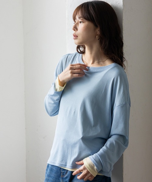 VitaFelice（ヴィータフェリーチェ）の「ストレッチシアークルーネック長袖トップス 春服（Tシャツ/カットソー・レディース・ブルー/グリーン/イエロー/ブラック/ホワイト・FREE）」の10枚目の写真
