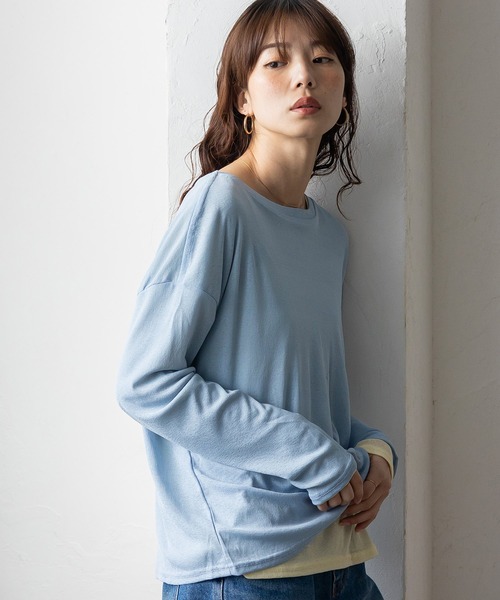 VitaFelice（ヴィータフェリーチェ）の「ストレッチシアークルーネック長袖トップス 春服（Tシャツ/カットソー・レディース・ブルー/グリーン/イエロー/ブラック/ホワイト・FREE）」の21枚目の写真