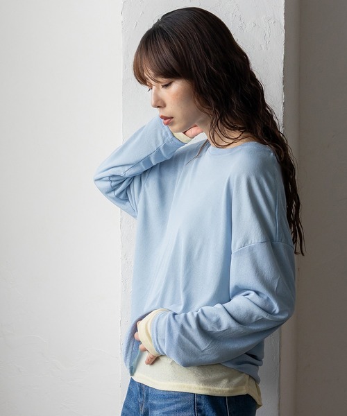 VitaFelice（ヴィータフェリーチェ）の「ストレッチシアークルーネック長袖トップス 春服（Tシャツ/カットソー・レディース・ブルー/グリーン/イエロー/ブラック/ホワイト・FREE）」の22枚目の写真