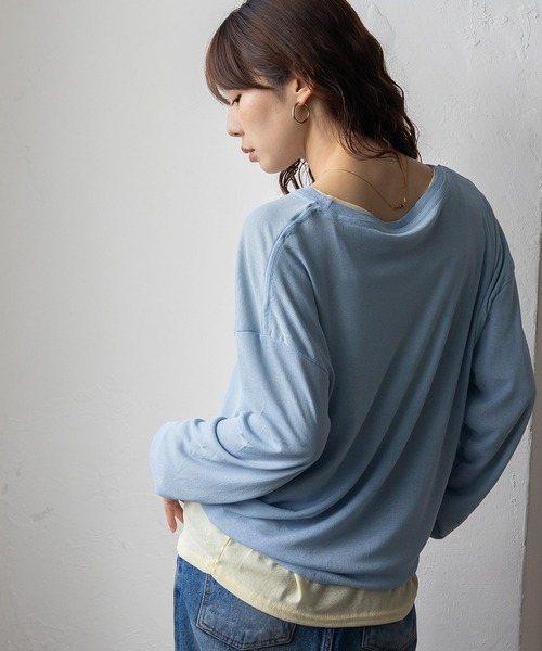 VitaFelice（ヴィータフェリーチェ）の「ストレッチシアークルーネック長袖トップス 春服（Tシャツ/カットソー・レディース・ブルー/グリーン/イエロー/ブラック/ホワイト・FREE）」の11枚目の写真