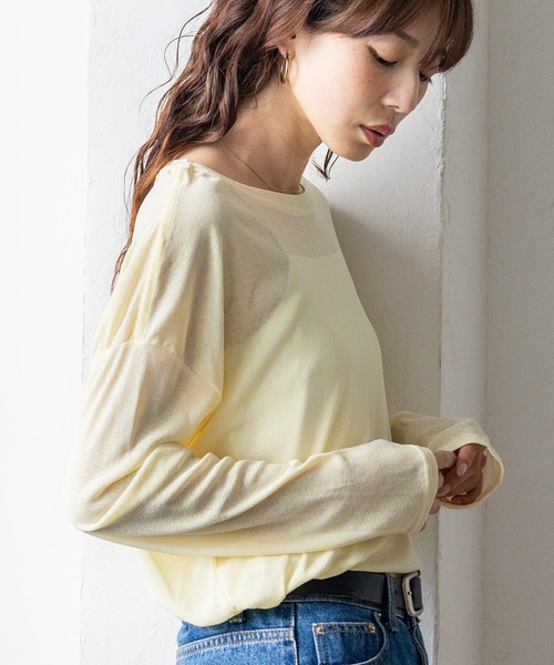 VitaFelice（ヴィータフェリーチェ）の「ストレッチシアークルーネック長袖トップス 春服（Tシャツ/カットソー・レディース・ブルー/グリーン/イエロー/ブラック/ホワイト・FREE）」の16枚目の写真