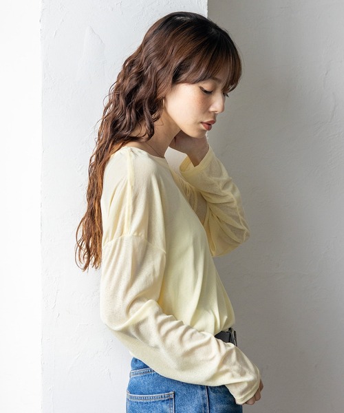 VitaFelice（ヴィータフェリーチェ）の「ストレッチシアークルーネック長袖トップス 春服（Tシャツ/カットソー・レディース・ブルー/グリーン/イエロー/ブラック/ホワイト・FREE）」の17枚目の写真