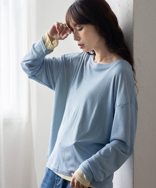VitaFelice（ヴィータフェリーチェ）の「ストレッチシアークルーネック長袖トップス 春服（Tシャツ/カットソー・レディース・ブルー/グリーン/イエロー/ブラック/ホワイト・FREE）」の9枚目の写真