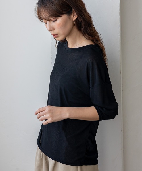 VitaFelice（ヴィータフェリーチェ）の「ストレッチシアークルーネック長袖トップス 春服（Tシャツ/カットソー・レディース・ブルー/グリーン/イエロー/ブラック/ホワイト・FREE）」の19枚目の写真