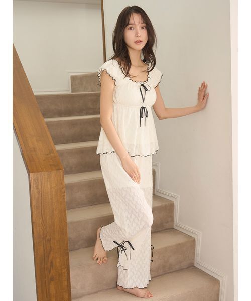 SNIDEL HOME（スナイデルホーム）の「カットレースタンクトップ（ルームウェア/パジャマ・レディース・アイボリー/ミント/ブラウン・F）」の7枚目の写真