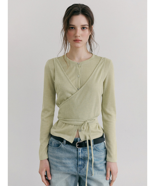 ETMON(エトモン)の「Wrap Cardigan T-Shirt, Light Green(Tシャツ/カットソー・レディース・その他・F)」の3枚目の写真