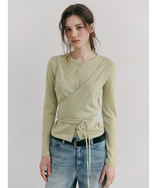 ETMON(エトモン)の「Wrap Cardigan T-Shirt, Light Green(Tシャツ/カットソー・レディース・その他・F)」の4枚目の写真