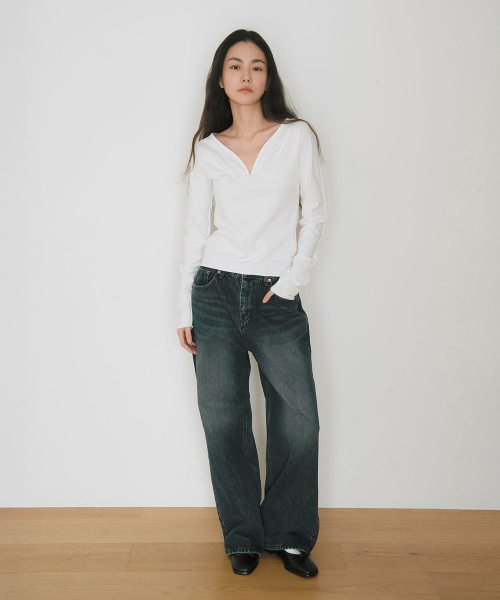 YEARNING(イヤニング)の「FRONTBACK SHIRRING CURVED TOP, IVORY(Tシャツ/カットソー・レディース・その他・FREE)」の5枚目の写真