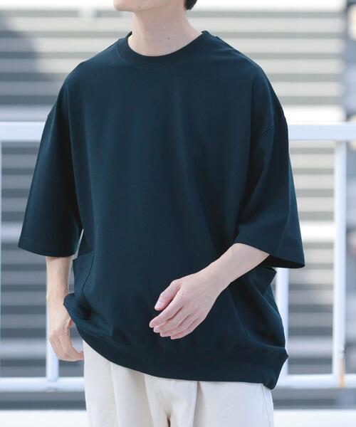 ITEMS URBANRESEARCH(アイテムズ アーバンリサーチ)の「サイドストレージ半袖ポンチTops(Tシャツ/カットソー・メンズ・ブラック/ダークグレー/ベージュ/カーキ・LARGE/MEDIUM)」の1枚目の写真