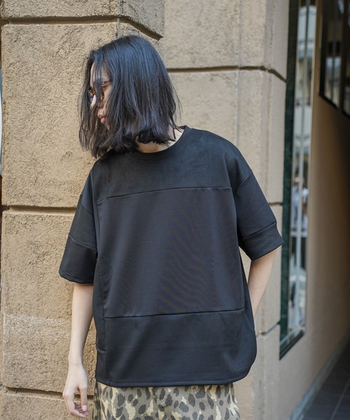 ATELANE(アテレーン)の「ATELANE /パッチワーク切替TEE(Tシャツ/カットソー・メンズ・ブラック/ホワイト・MEDIUM/LARGE)」の2枚目の写真