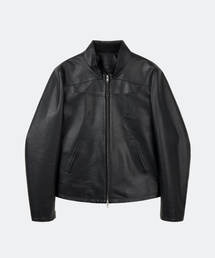 LAYERED COLLAR LEATHER JACKET BLACK