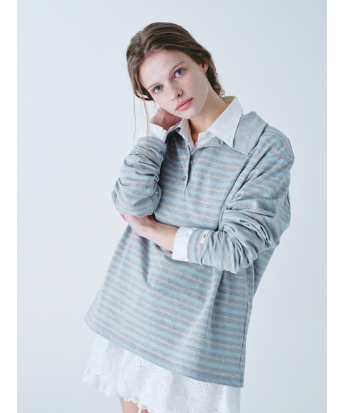 Оверсайз Stripes — поло-футболка, серый