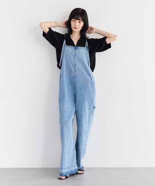 Editt by YECCA VECCA(エディットバイイェッカヴェッカ)の「綿麻デニムサロペット(サロペット/オーバーオール・レディース・ライトインディゴブルー/インディゴブルー・FREE)」の1枚目の写真