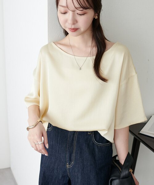 DISCOAT（ディスコート）の「【WEB限定】シワ加工サテン半袖プルオーバー（Tシャツ/カットソー・レディース・ライトグレー/アイボリー/ピンク・MEDIUM）」の7枚目の写真
