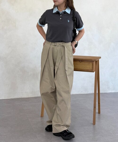U.S. POLO ASSN.(ユーエスポロアッスン)の「フェイクレイヤード鹿の子ポロ(ポロシャツ・レディース・ブラウン/ネイビー/ベージュ/チャコールグレー・FREE)」の13枚目の写真