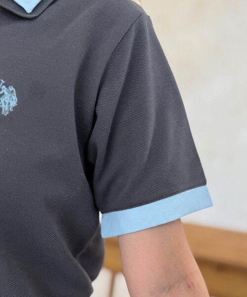 U.S. POLO ASSN.(ユーエスポロアッスン)の「フェイクレイヤード鹿の子ポロ(ポロシャツ・レディース・ブラウン/ネイビー/ベージュ/チャコールグレー・FREE)」の15枚目の写真