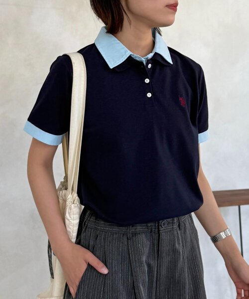 U.S. POLO ASSN.(ユーエスポロアッスン)の「フェイクレイヤード鹿の子ポロ(ポロシャツ・レディース・ブラウン/ネイビー/ベージュ/チャコールグレー・FREE)」の7枚目の写真