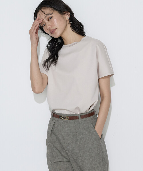 COMME CA(コムサ)の「ダブルフェイス ニット付きTシャツ(Tシャツ/カットソー・レディース・ベージュ/サックスブルー/ブラック/ホワイト・9号/11号)」の1枚目の写真