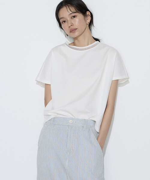 COMME CA(コムサ)の「ダブルフェイス ニット付きTシャツ(Tシャツ/カットソー・レディース・ベージュ/サックスブルー/ブラック/ホワイト・9号/11号)」の2枚目の写真