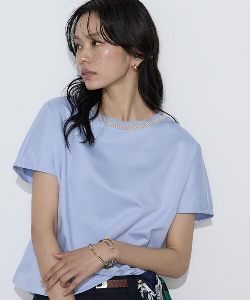 COMME CA(コムサ)の「ダブルフェイス ニット付きTシャツ(Tシャツ/カットソー・レディース・ベージュ/サックスブルー/ブラック/ホワイト・9号/11号)」の4枚目の写真