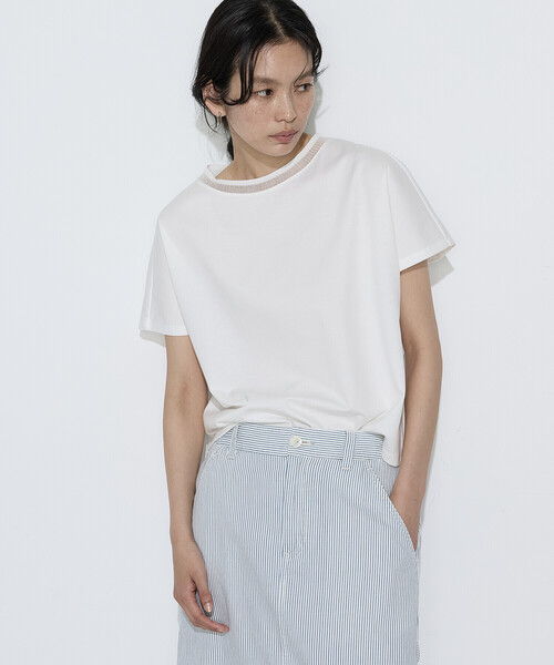 COMME CA(コムサ)の「ダブルフェイス ニット付きTシャツ(Tシャツ/カットソー・レディース・ベージュ/サックスブルー/ブラック/ホワイト・9号/11号)」の6枚目の写真