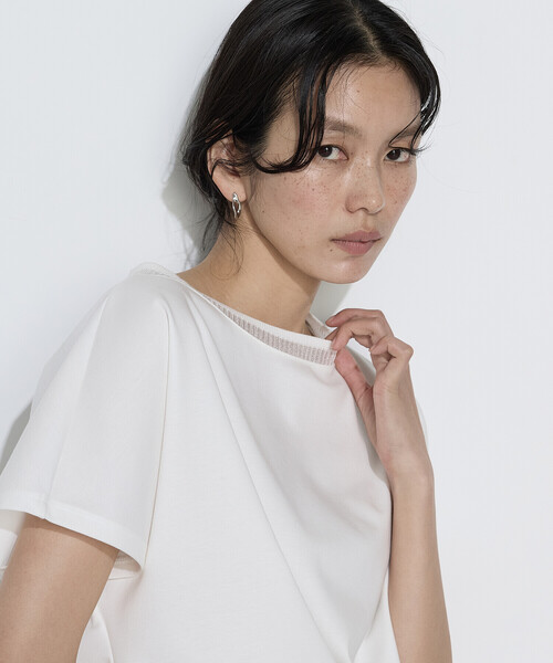 COMME CA(コムサ)の「ダブルフェイス ニット付きTシャツ(Tシャツ/カットソー・レディース・ベージュ/サックスブルー/ブラック/ホワイト・9号/11号)」の7枚目の写真