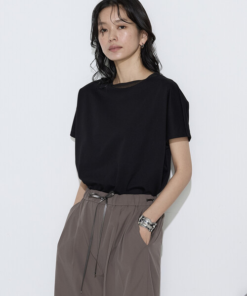 COMME CA(コムサ)の「ダブルフェイス ニット付きTシャツ(Tシャツ/カットソー・レディース・ベージュ/サックスブルー/ブラック/ホワイト・9号/11号)」の12枚目の写真
