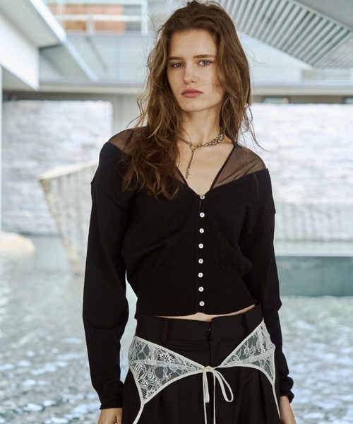 JOSE MOON(ジョゼムーン)の「TULLE SEAM KNIT CARDIGAN/チュールシームニットカーディガン(カーディガン/ボレロ・レディース・ホワイト/グレー/ブラック・FREE)」の11枚目の写真