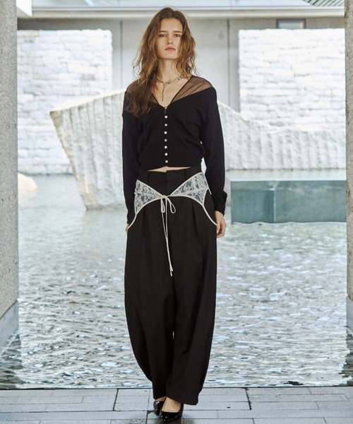 JOSE MOON(ジョゼムーン)の「TULLE SEAM KNIT CARDIGAN/チュールシームニットカーディガン(カーディガン/ボレロ・レディース・ホワイト/グレー/ブラック・FREE)」の13枚目の写真