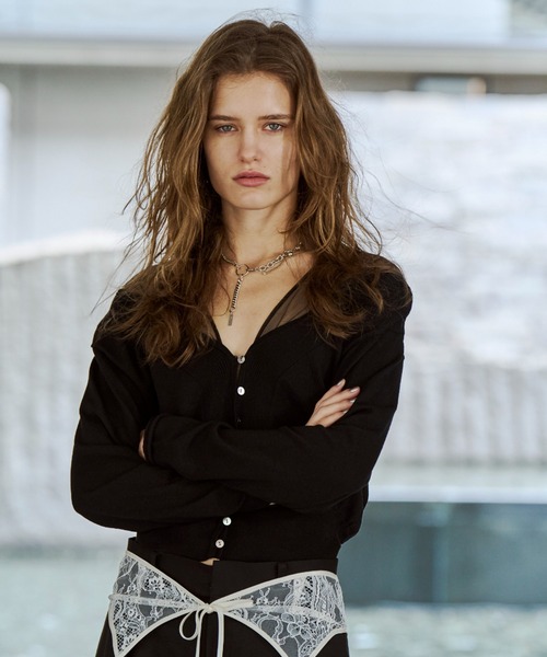 JOSE MOON(ジョゼムーン)の「TULLE SEAM KNIT CARDIGAN/チュールシームニットカーディガン(カーディガン/ボレロ・レディース・ホワイト/グレー/ブラック・FREE)」の12枚目の写真