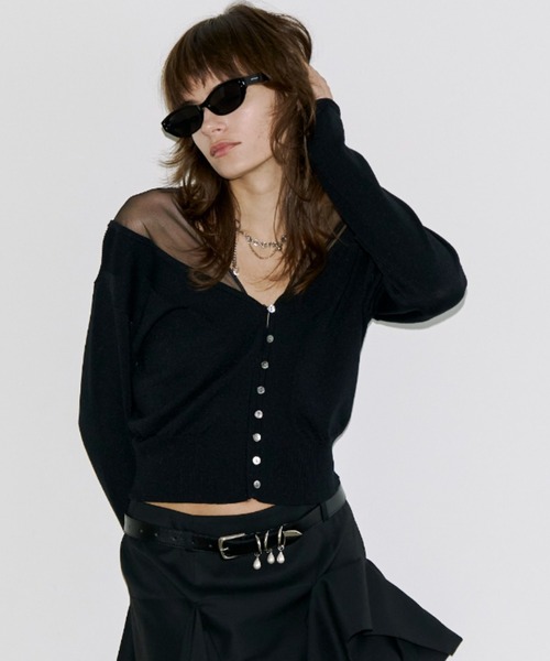 JOSE MOON(ジョゼムーン)の「TULLE SEAM KNIT CARDIGAN/チュールシームニットカーディガン(カーディガン/ボレロ・レディース・ホワイト/グレー/ブラック・FREE)」の5枚目の写真