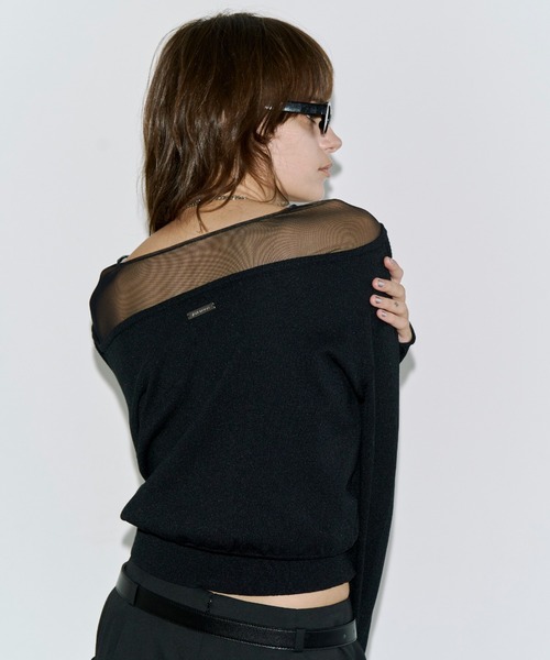 JOSE MOON(ジョゼムーン)の「TULLE SEAM KNIT CARDIGAN/チュールシームニットカーディガン(カーディガン/ボレロ・レディース・ホワイト/グレー/ブラック・FREE)」の6枚目の写真
