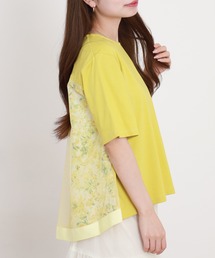 BRODIAEA バック切替えフラワー×チュール半袖Tシャツ 日本製