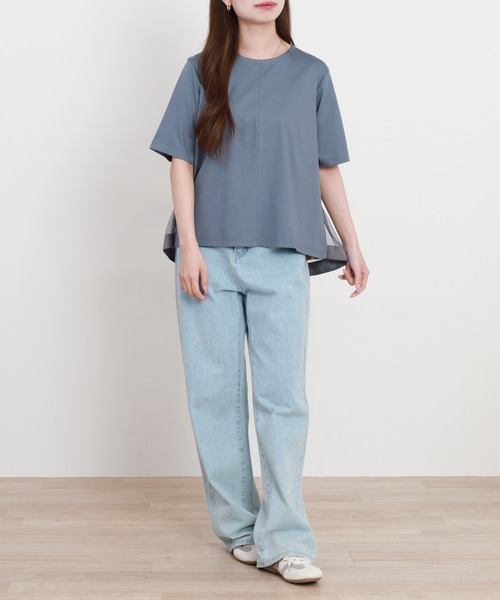 BRODIAEA(ブローディア)の「BRODIAEA バック切替えフラワー×チュール半袖Tシャツ 日本製(Tシャツ/カットソー・レディース・グレー/イエロー/ネイビー・40)」の8枚目の写真
