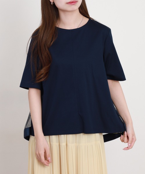 BRODIAEA(ブローディア)の「BRODIAEA バック切替えフラワー×チュール半袖Tシャツ 日本製(Tシャツ/カットソー・レディース・グレー/イエロー/ネイビー・40)」の12枚目の写真
