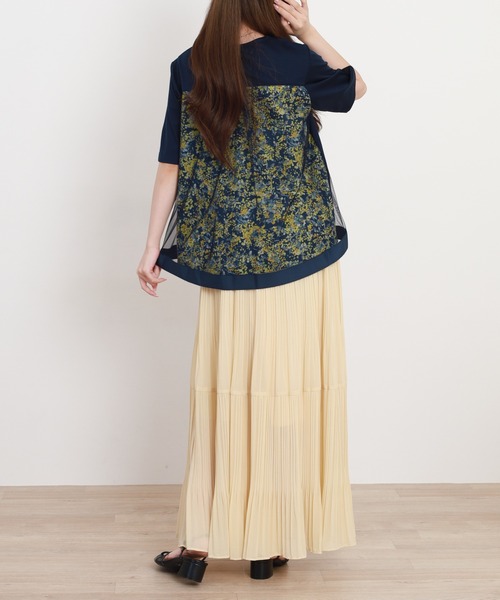 BRODIAEA(ブローディア)の「BRODIAEA バック切替えフラワー×チュール半袖Tシャツ 日本製(Tシャツ/カットソー・レディース・グレー/イエロー/ネイビー・40)」の20枚目の写真