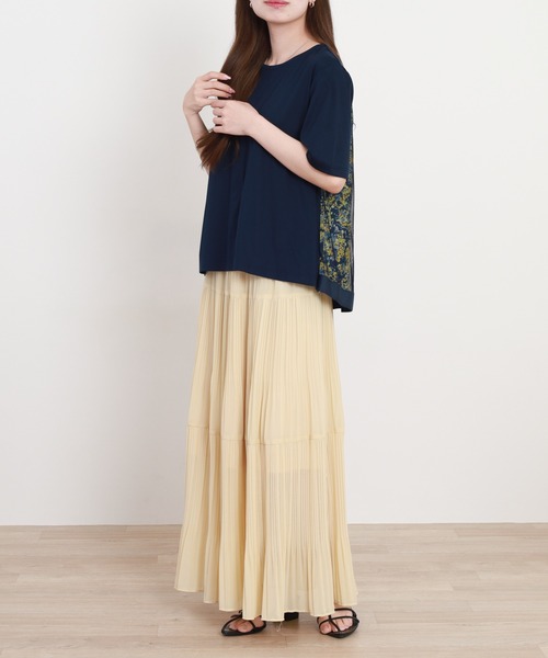 BRODIAEA(ブローディア)の「BRODIAEA バック切替えフラワー×チュール半袖Tシャツ 日本製(Tシャツ/カットソー・レディース・グレー/イエロー/ネイビー・40)」の17枚目の写真