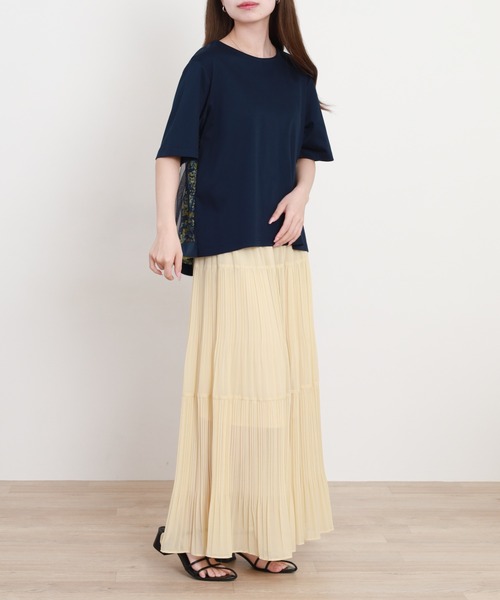 BRODIAEA(ブローディア)の「BRODIAEA バック切替えフラワー×チュール半袖Tシャツ 日本製(Tシャツ/カットソー・レディース・グレー/イエロー/ネイビー・40)」の18枚目の写真