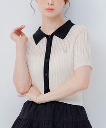 襟付きスカシ編みニット
