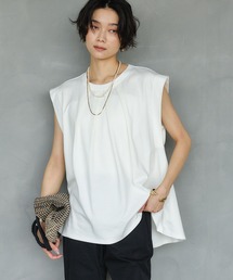 《汗染み防止》エブ楽 天竺フロントタックノースリーブTシャツ【CROSS FUNCTION/クロスファンクション】