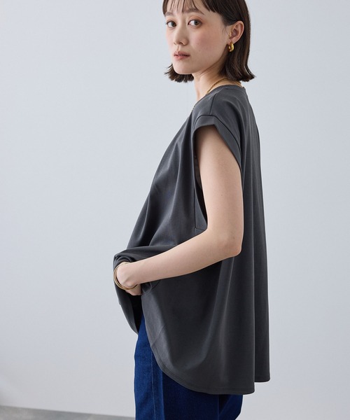 CROSS FUNCTION(クロスファンクション)の「《汗染み防止》エブ楽 天竺フロントタックノースリーブTシャツ【CROSS FUNCTION/クロスファンクション】(Tシャツ/カットソー・レディース・チャコールグレー/オフホワイト・L/LL/M)」の22枚目の写真
