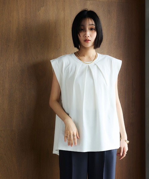 CROSS FUNCTION(クロスファンクション)の「《汗染み防止》エブ楽 天竺フロントタックノースリーブTシャツ【CROSS FUNCTION/クロスファンクション】(Tシャツ/カットソー・レディース・チャコールグレー/オフホワイト・L/LL/M)」の15枚目の写真