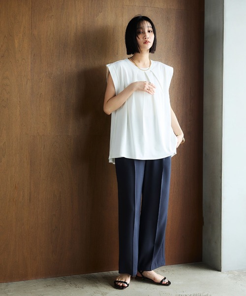 CROSS FUNCTION(クロスファンクション)の「《汗染み防止》エブ楽 天竺フロントタックノースリーブTシャツ【CROSS FUNCTION/クロスファンクション】(Tシャツ/カットソー・レディース・チャコールグレー/オフホワイト・L/LL/M)」の11枚目の写真