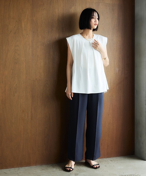 CROSS FUNCTION(クロスファンクション)の「《汗染み防止》エブ楽 天竺フロントタックノースリーブTシャツ【CROSS FUNCTION/クロスファンクション】(Tシャツ/カットソー・レディース・チャコールグレー/オフホワイト・L/LL/M)」の10枚目の写真