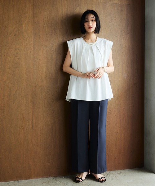 CROSS FUNCTION(クロスファンクション)の「《汗染み防止》エブ楽 天竺フロントタックノースリーブTシャツ【CROSS FUNCTION/クロスファンクション】(Tシャツ/カットソー・レディース・チャコールグレー/オフホワイト・L/LL/M)」の9枚目の写真