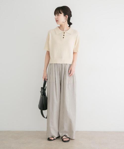 ITEMS URBANRESEARCH(アイテムズ アーバンリサーチ)の「フリンジコンパクトポロニット(ニット/セーター・レディース・ブラウン/オフホワイト/ネイビー・FREE)」の7枚目の写真