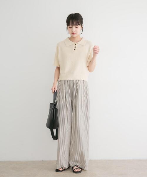 ITEMS URBANRESEARCH(アイテムズ アーバンリサーチ)の「フリンジコンパクトポロニット(ニット/セーター・レディース・ブラウン/オフホワイト/ネイビー・FREE)」の8枚目の写真